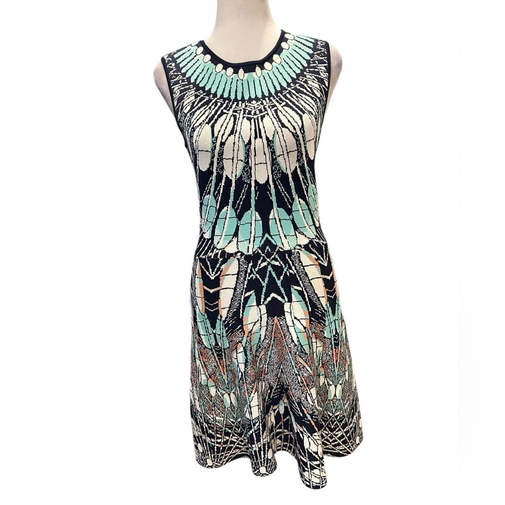 BCBGmaxazria Sleeveless Patterned Dress - Black and Green size XS